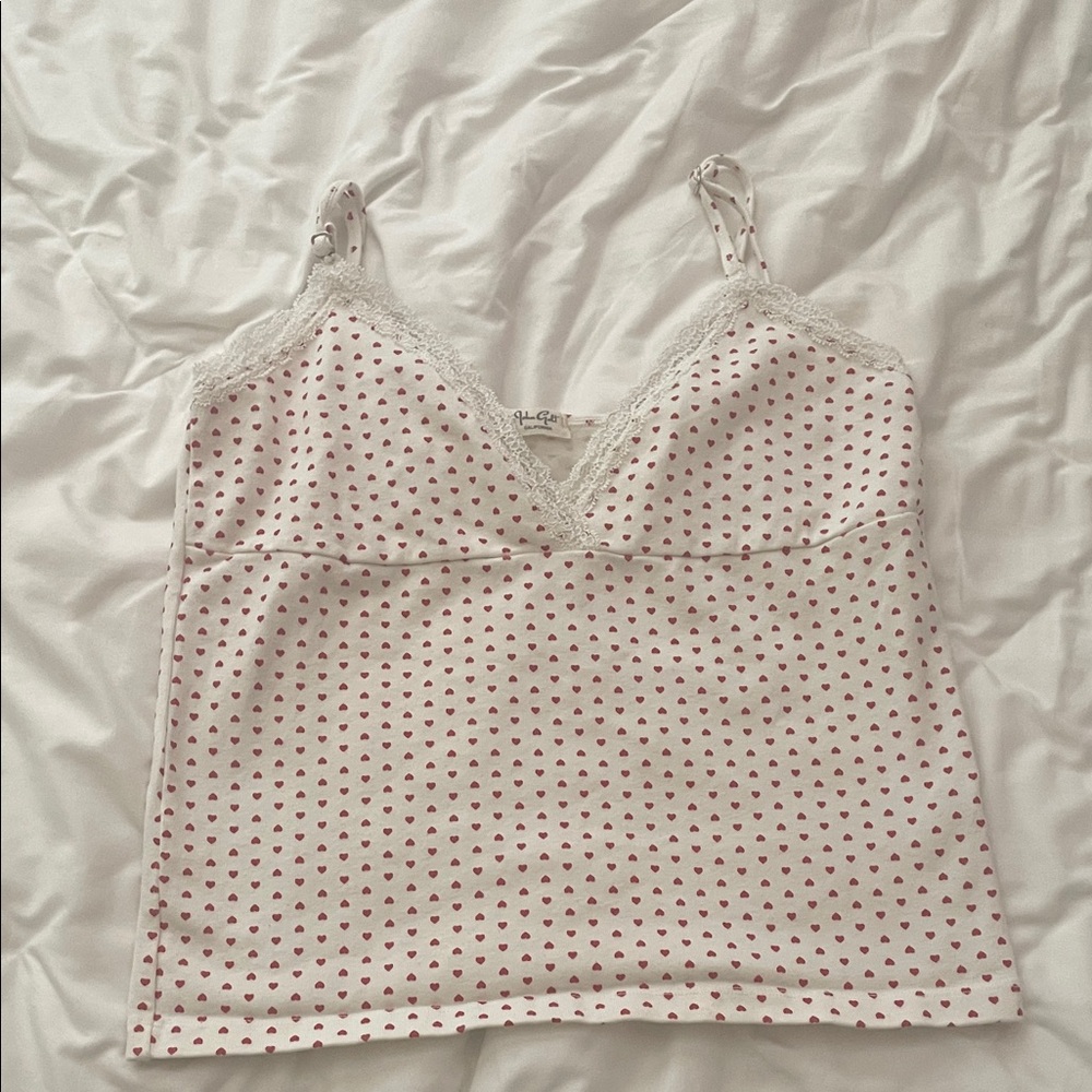 Brandy Melville White and Red Heart Cami Top